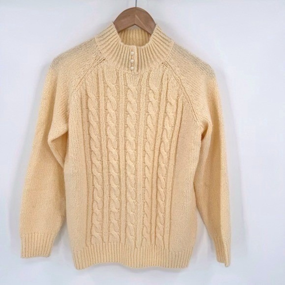 Karen Scott Butter Yellow Cable Knit Long Sleeve‎ Mock Neck Sweater Women's Sz S